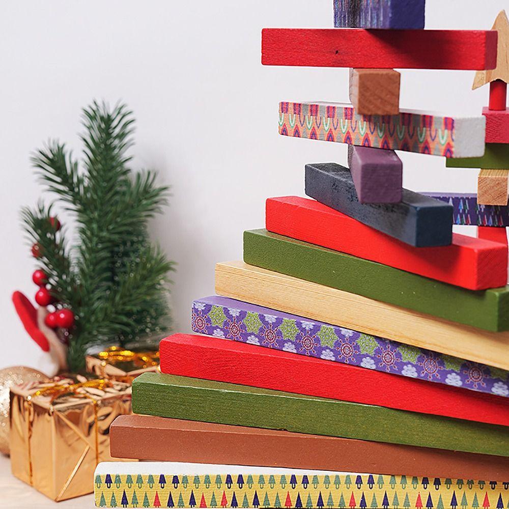 Delicate Wooden Christmas Tree Model Rotatable Crafts Xmas Tree Ornament Desktop Decor Christmas Decoration