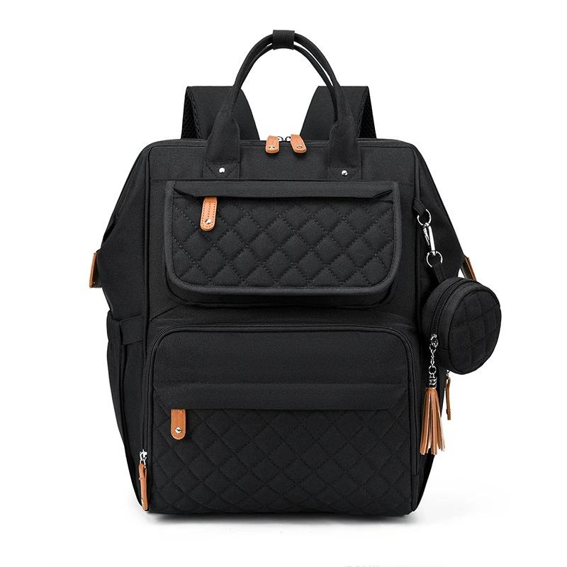 

Quilted Pattern Diaper Bag Backpack, Large Capacity Multifunctional Maternity Bag with Stroller Strap, Lightweight Casual Baby Nappy Bag чёрный