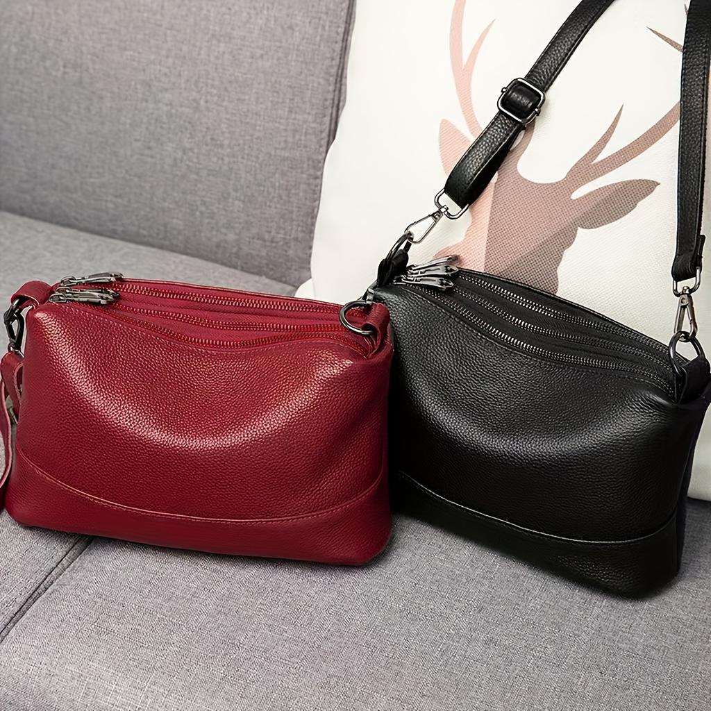 Elegant Black Messenger Bag with Removable Strap - Solid Color, Polyester Lining Crossbody Bag