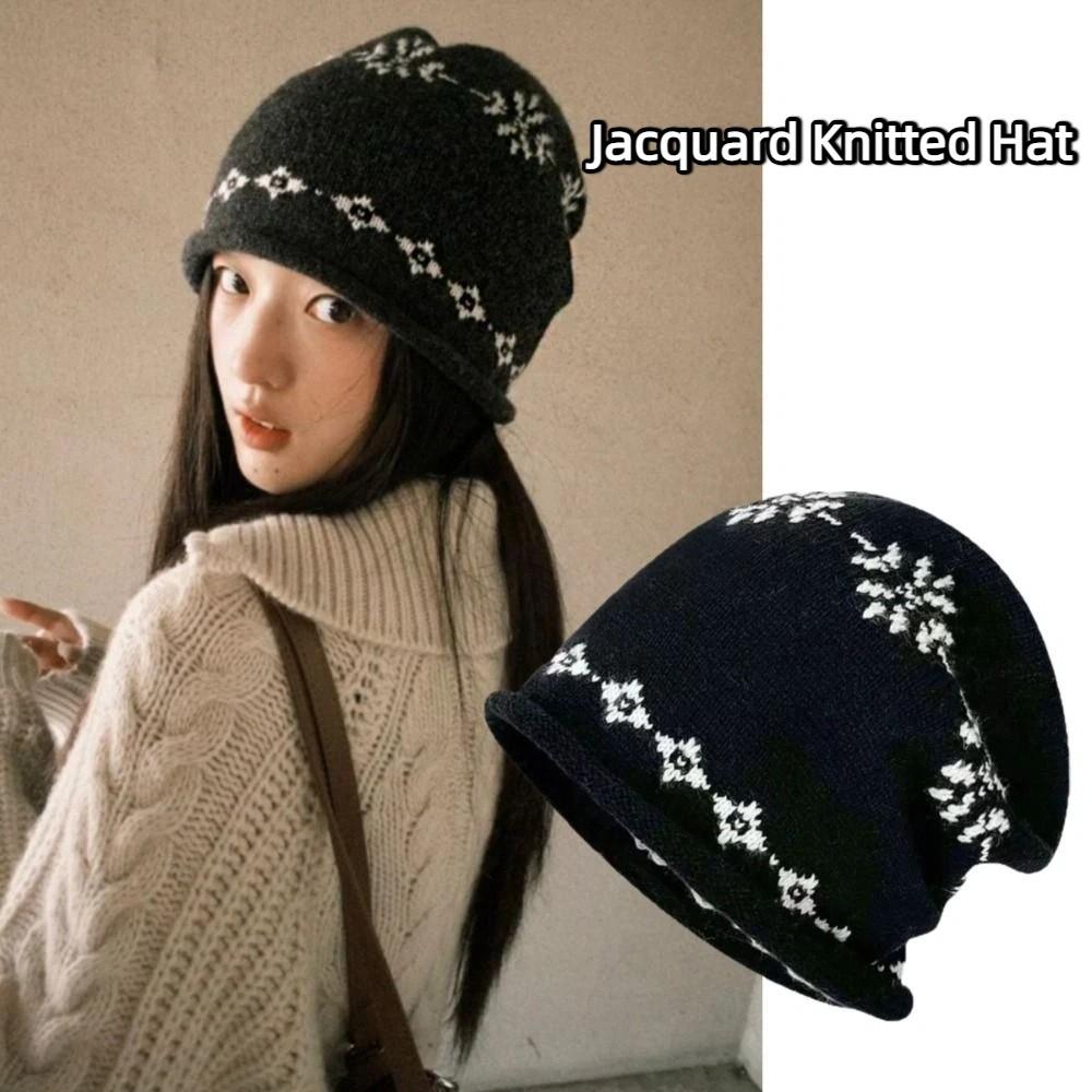 Warm Jacquard Knitted Hat Printed Printing Knit Cap Sweet Ear Protection Hat Apparel Accessories