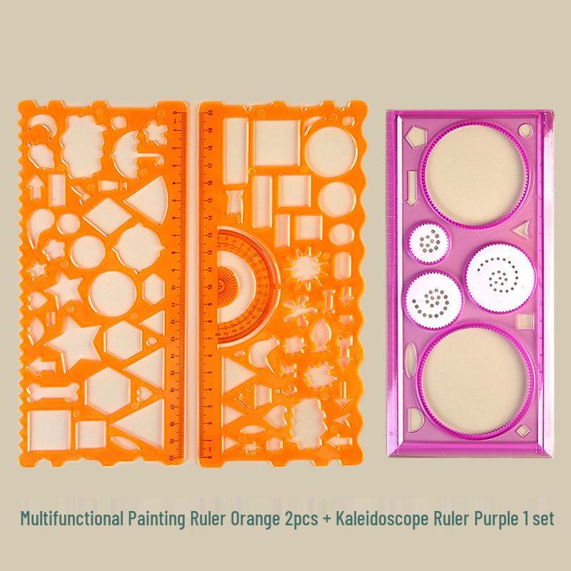 Multifunctional Kaleidoscope Ruler Set: Magic Hand-Painted, Thick Template, Straight Ruler, Protractor for Drawing and Painting
