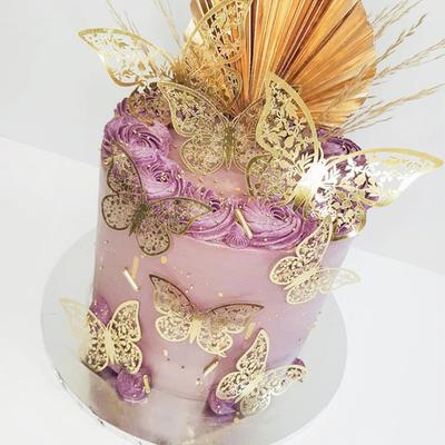 12PCS/Set Gold Hollow Butterfly Cake Topper Simulation Butterflies Wedding Birthday Party Decor Baking Cake Decoration Supplies