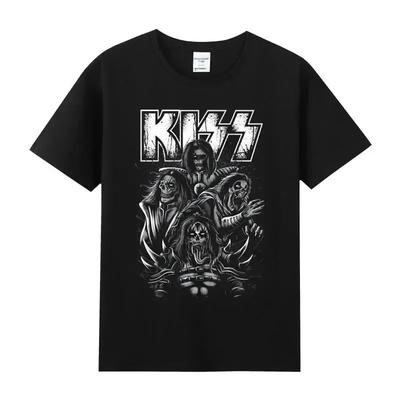 2024 Nieuw Kiss Rock Metal Band T-shirt met Bedrukt Katoen Ronde Hals Korte Mouw T-shirt Hip Hop Heren Street Top T-shirt