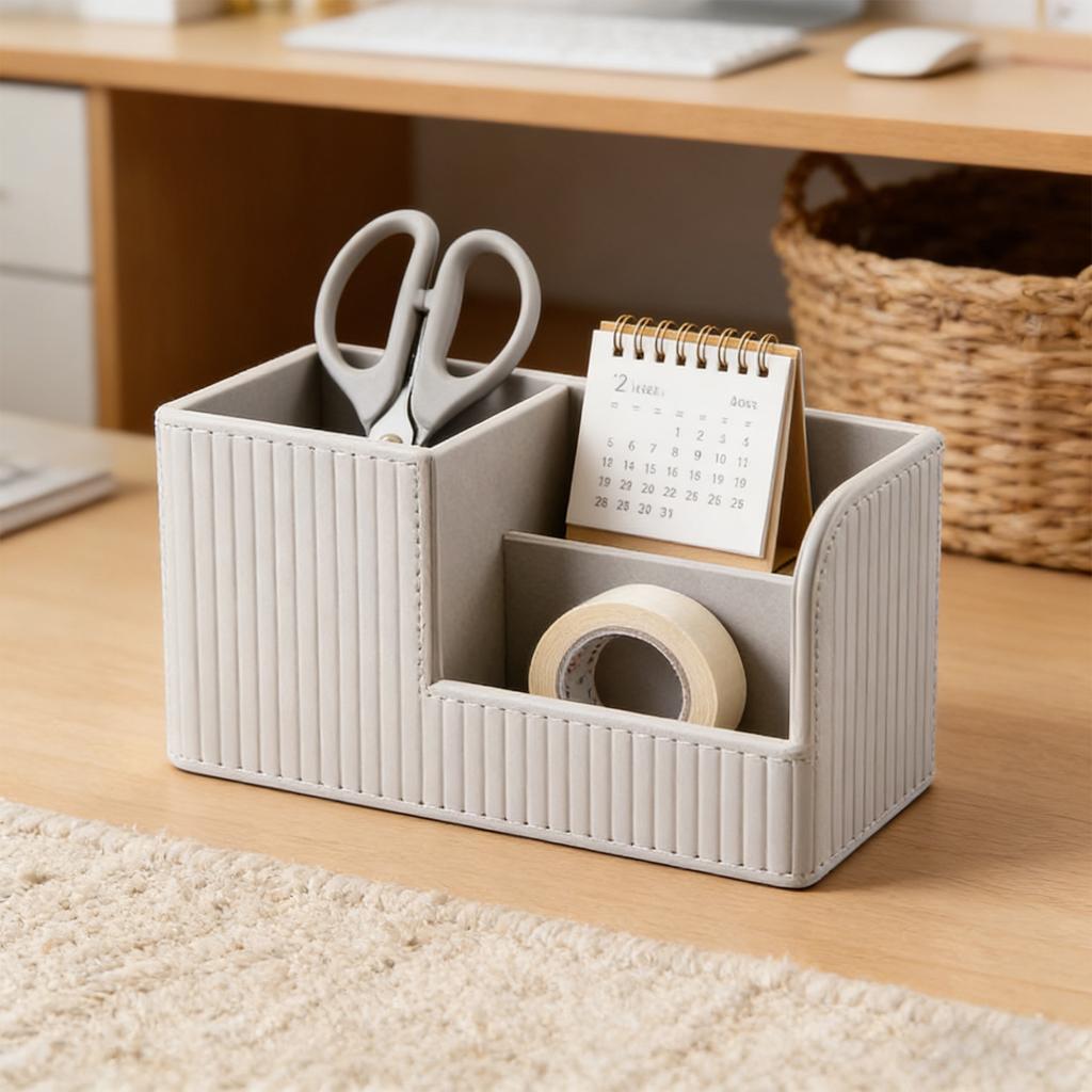 Desk Pen Storage Box Worker Supplies, Multifunctional Leather Storage Box