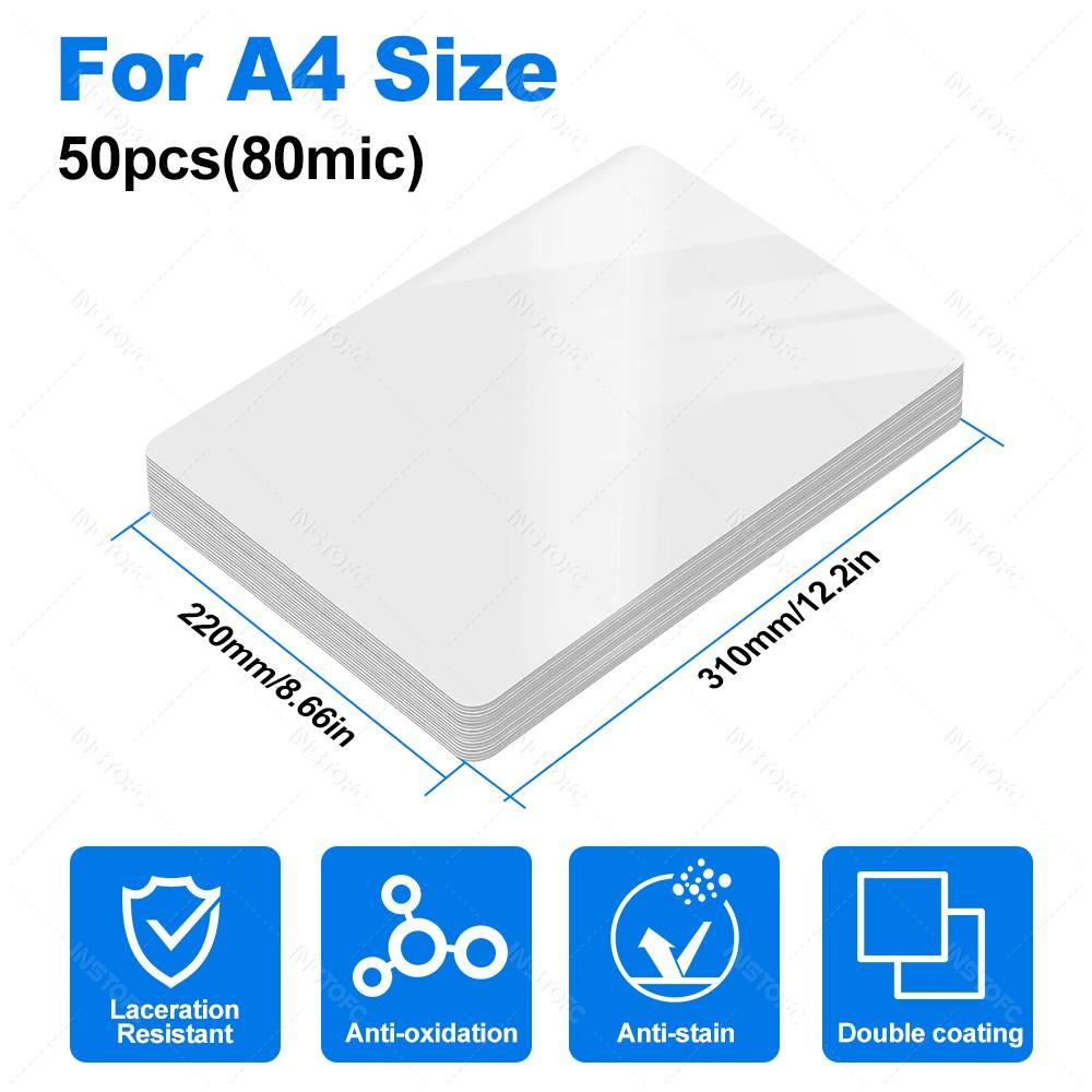 50sheets 80 Mic 3/5/6/inch Laminating Film PET EVA Plastic Film for Hot Laminator 3R 4R 5R A6 A5 A4 For Photo/Files/Card/Menu