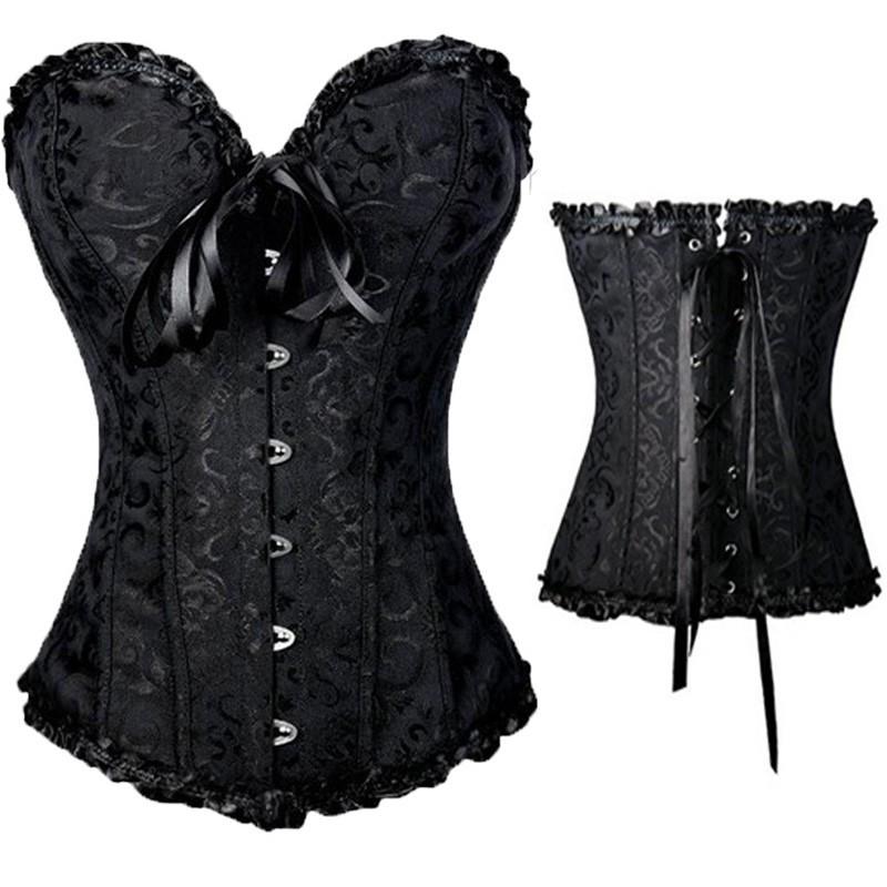 

Women s Overbust Corset Bustier Body Shaper Top Lace Up Boned Plus Size XXXXXXL чорний