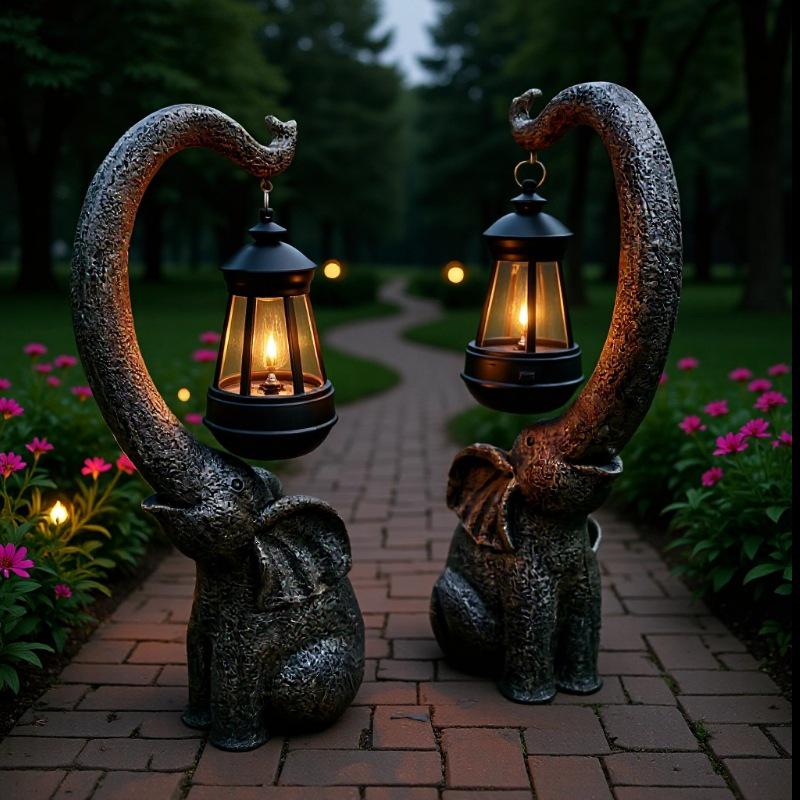 

Солнечный фонарь-слон, скульптура из смолы - Декор для сада и дома Elephant Lantern (Gray)