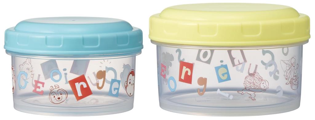 Skater Round Bento Boxes, Food Containers, Lunch Boxes, and Storage Containers, Set of 2, Made in Japan, Curious George Alphabet Design, RFC2S-A