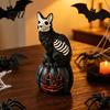 Halloween Skull Ornament Black Cat Pumpkin Figurine, Gothic Statue with Hollow Ribs, Compact Desktop Decor Spooky Decoration for Showcase