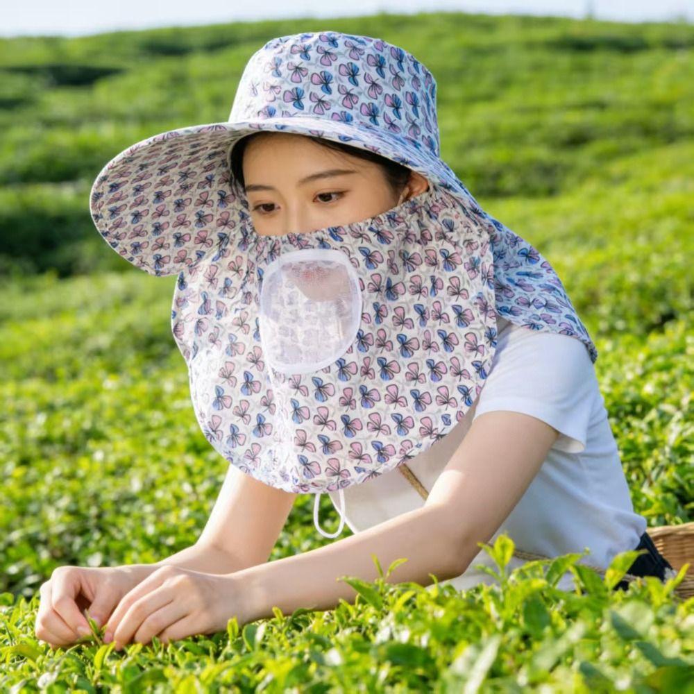 UV Protection Tea Picking Work Hat Wide Brim Fisherman's Hat Face Mask Sun Hat Summer Outdoor