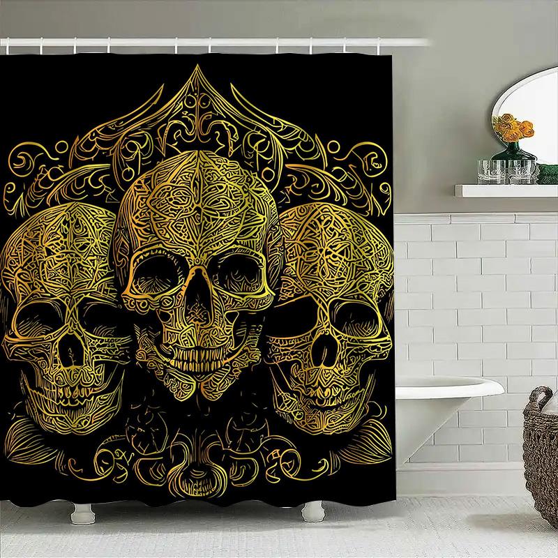 

Tuniu Skull Pattern Shower Curtain Gothic Design Black Floral Skeleton Art Bathroom Decor W60H190(CM)-1 Pcs