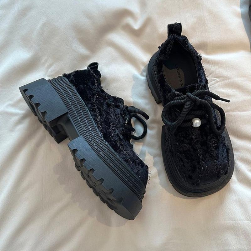 Lace-up big head muffin shoes women's autumn new small platform women's shoes fashion heightening loafers single shoes