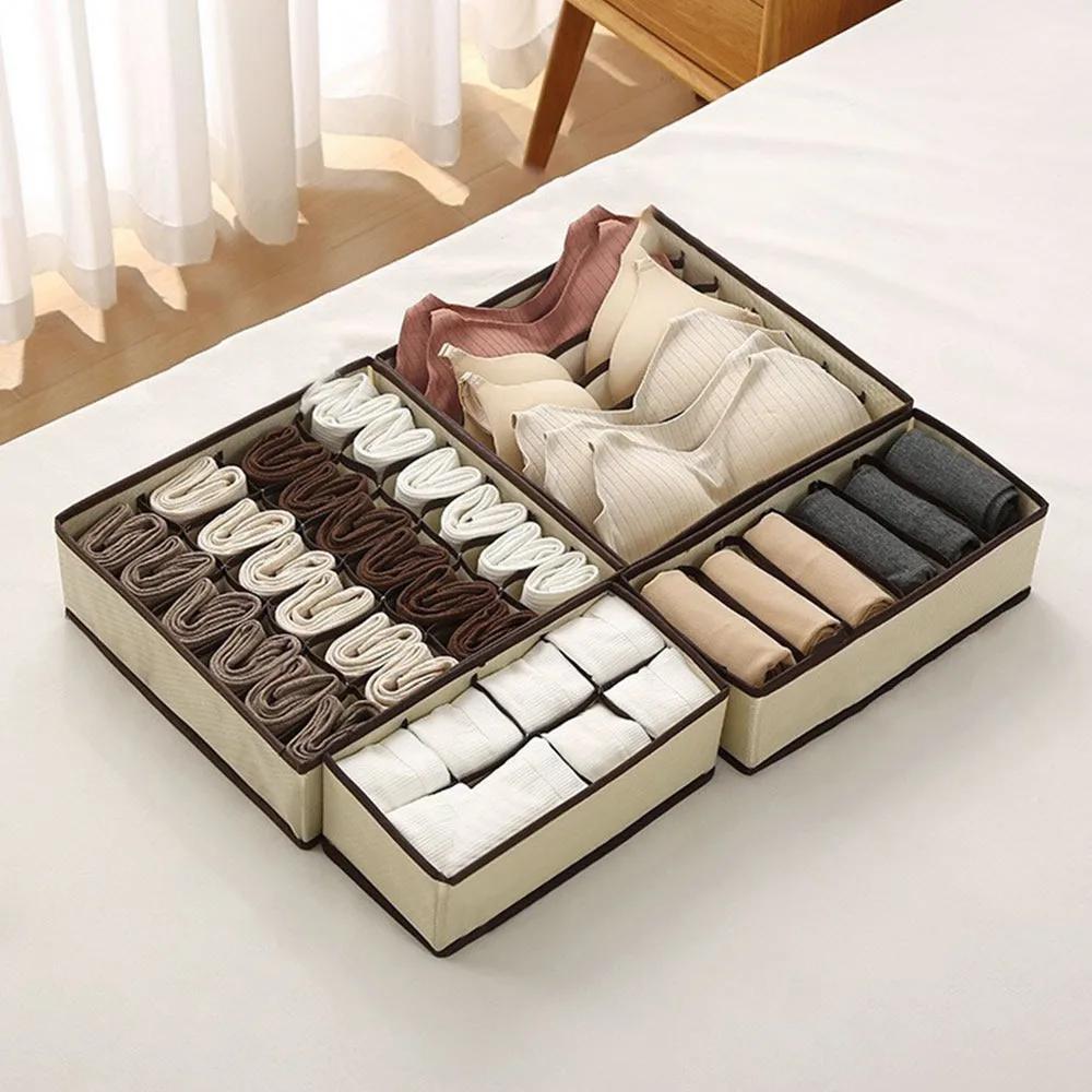 4-Piece Foldable Clothes & Underwear Storage Set – Large Capacity Socks Organizer – Space-Saving Multifunctional