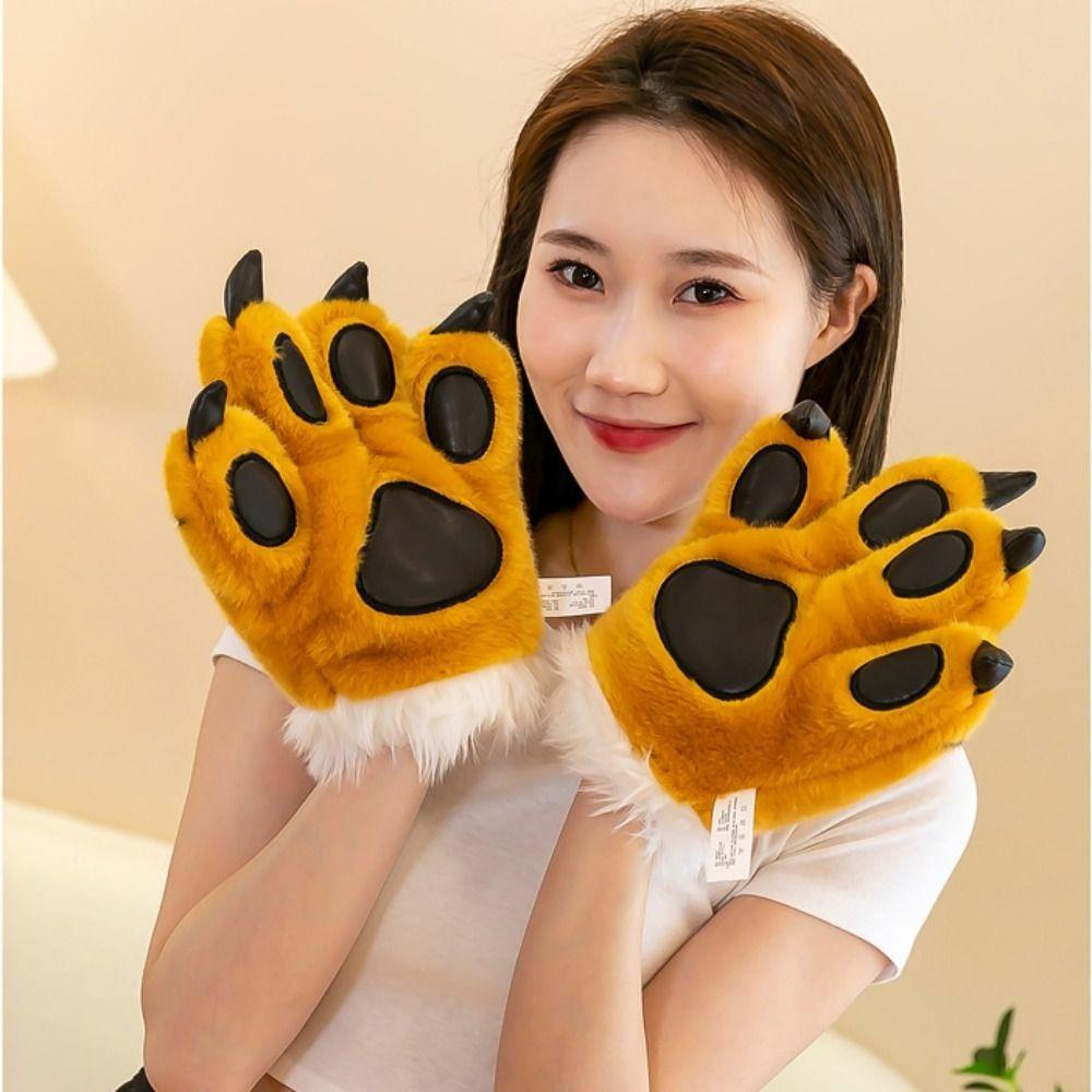 Fluffy Texture Plush Gloves Striped Design Costume Mittens Cosplay Costume Accessories
