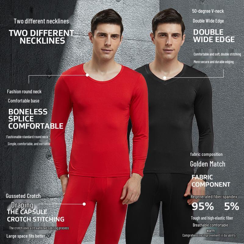 Men's Modal Autumn Base Layer Set: Plain Warm Long Underwear & Sweater - Plus Size for Cold Protection