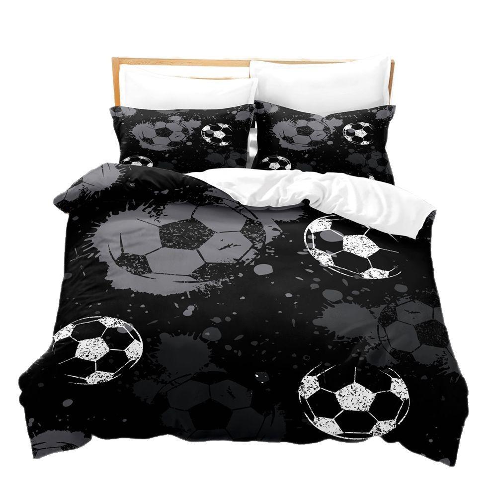 Fotbollstryck Tredelat Set 3D Digitalt Sängklädesset, Lakan Täcke Set Tvådelat Set