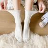Girls' White Mid-Calf Summer Socks, Thin Japanese JK Style with Lolita Bubble Cuffs