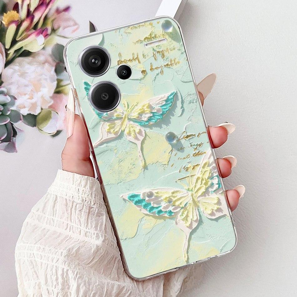For Xiaomi Redmi Note 13 Pro Plus 5G Phone Case Redmi Note13 13 Pro 13 Pro+ 5G Elegant Floral Cat Soft Silicone Clear TPU Cases