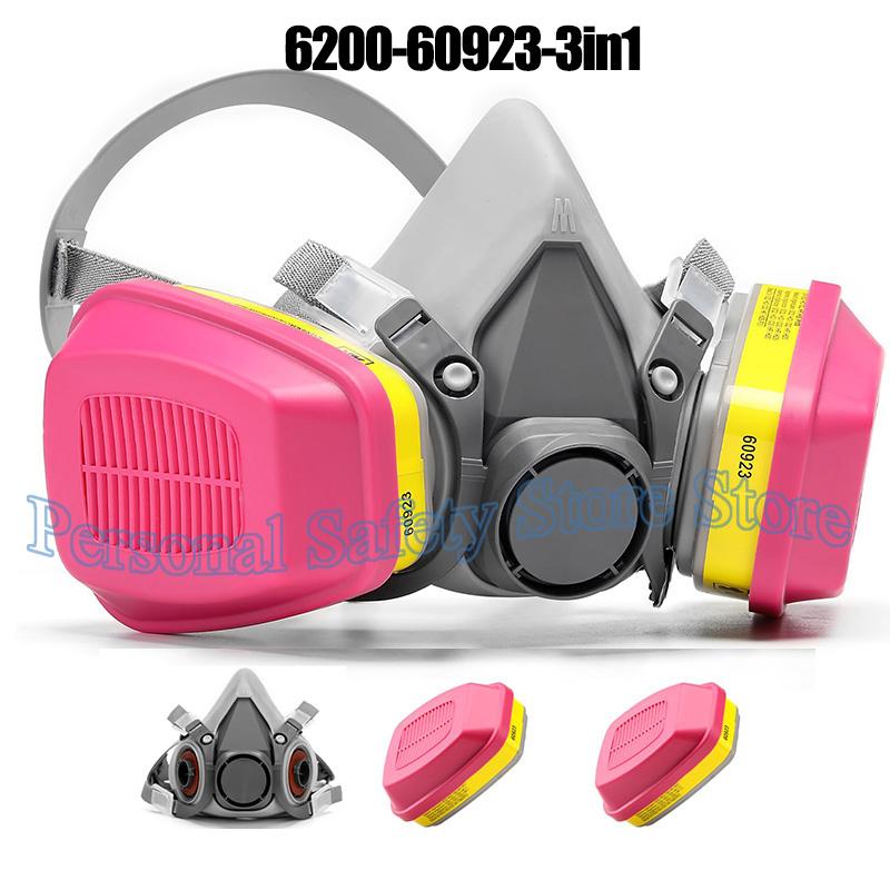 Maschera Respiratoria 6200 per Respiratore Facciale Semimaschera Chimica con Filtro 60923 per Vapori Organici Polvere di Resina Epossidica Pittura