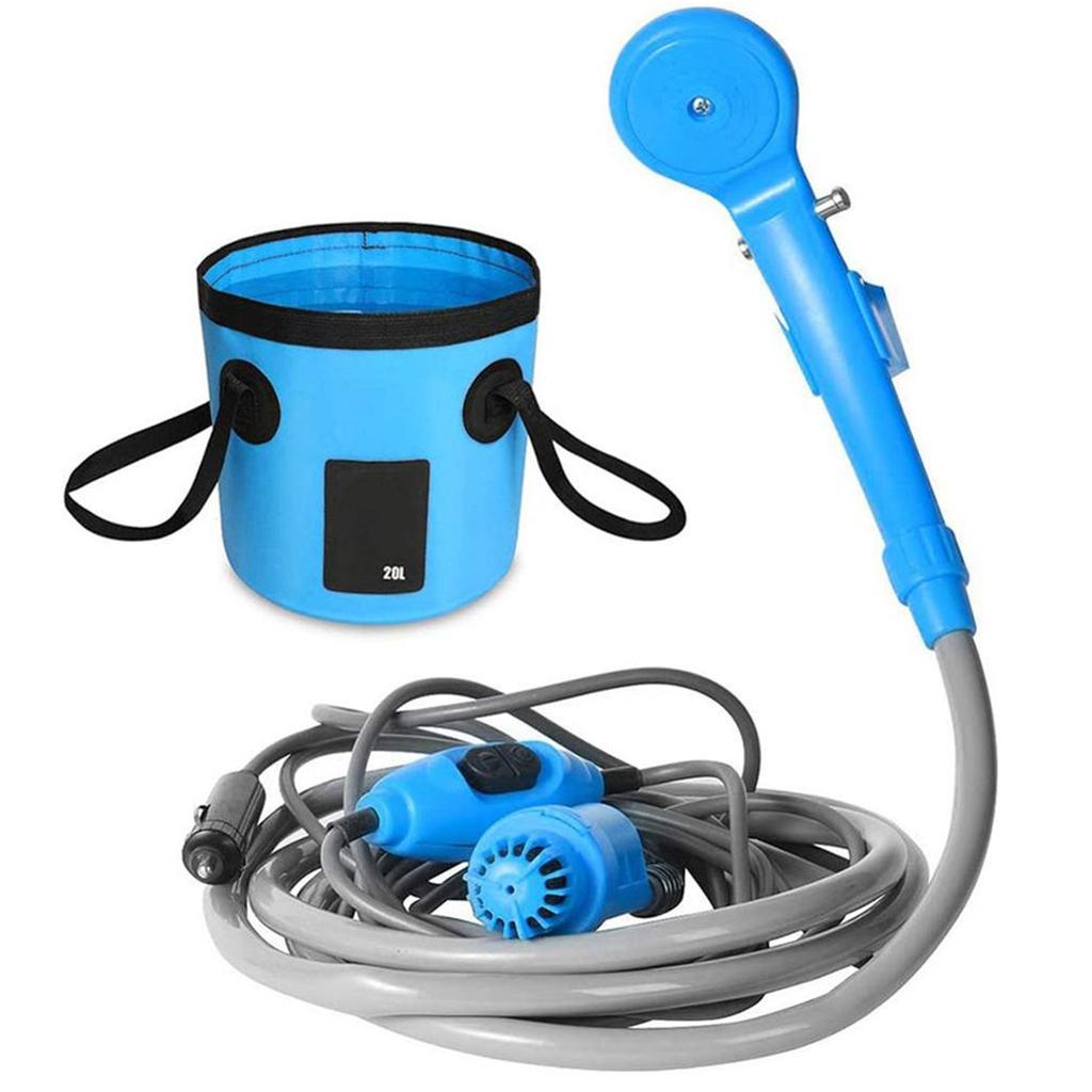 Portable Camping Shower Outdoor 12V Shower Pump with 20L Collapsible Bucket for Camping Hiking