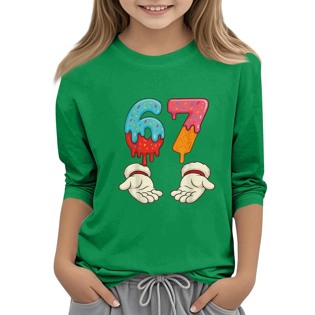 Children's Fashion Three-Quarter Sleeve Round Neck Printed Casual T-Shirt Top