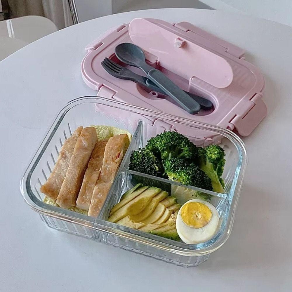 Large Capacity Glass Lunch Box Sealed Food Storage Container Vertical Stripe Lunch Box Camping