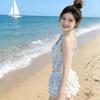 Fruit Print Cute Pure Desire Style Girl Student Conservative Split Skirt Swimming Suit Female Hanging Neck Soak In Hot Vacation