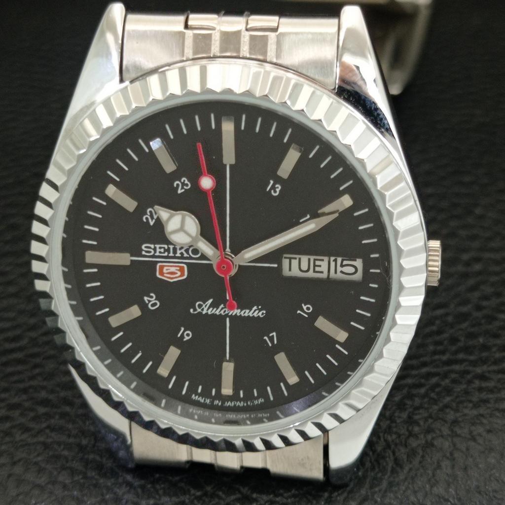REFURBISHED SEIKO 5 AUTOMATIC 6309A JAPAN MENS VINTAGE BLACK WATCH a442839-1