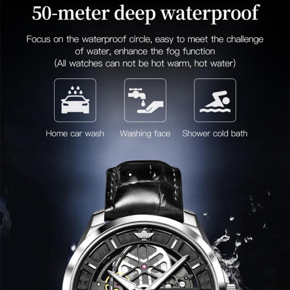 OUPINKE Men's Watch Automatic Mechanical Watch Hollow Business Waterproof Mechanical High-end Watch