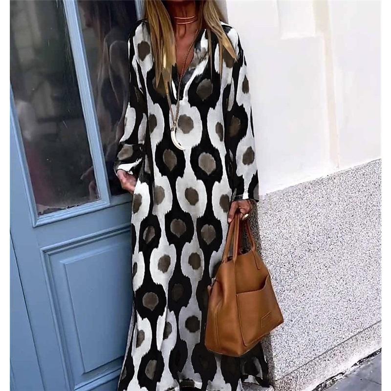 

Платье с длинными рукавами и V-образным вырезом с уникальным принтом для женщин XL чёрный