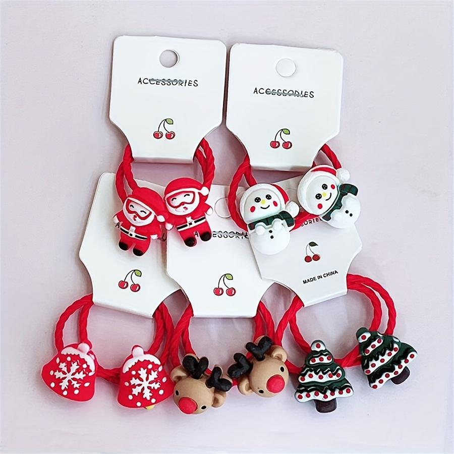 Christmas 10pcs Cute Cartoon Hair Ties, Featuring Christmas Tree and Reindeer Santa Claus Decorations, Holiday DIY Decorations