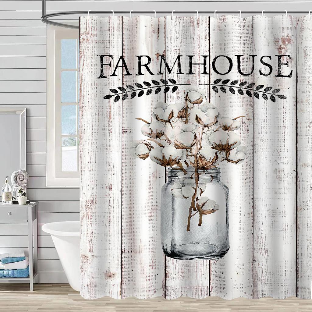 Bathroom Waterproof Curtain Digital Printing Plant Vase Shower Curtain Non-Punching Toilet Partition Curtain Shower Cloth