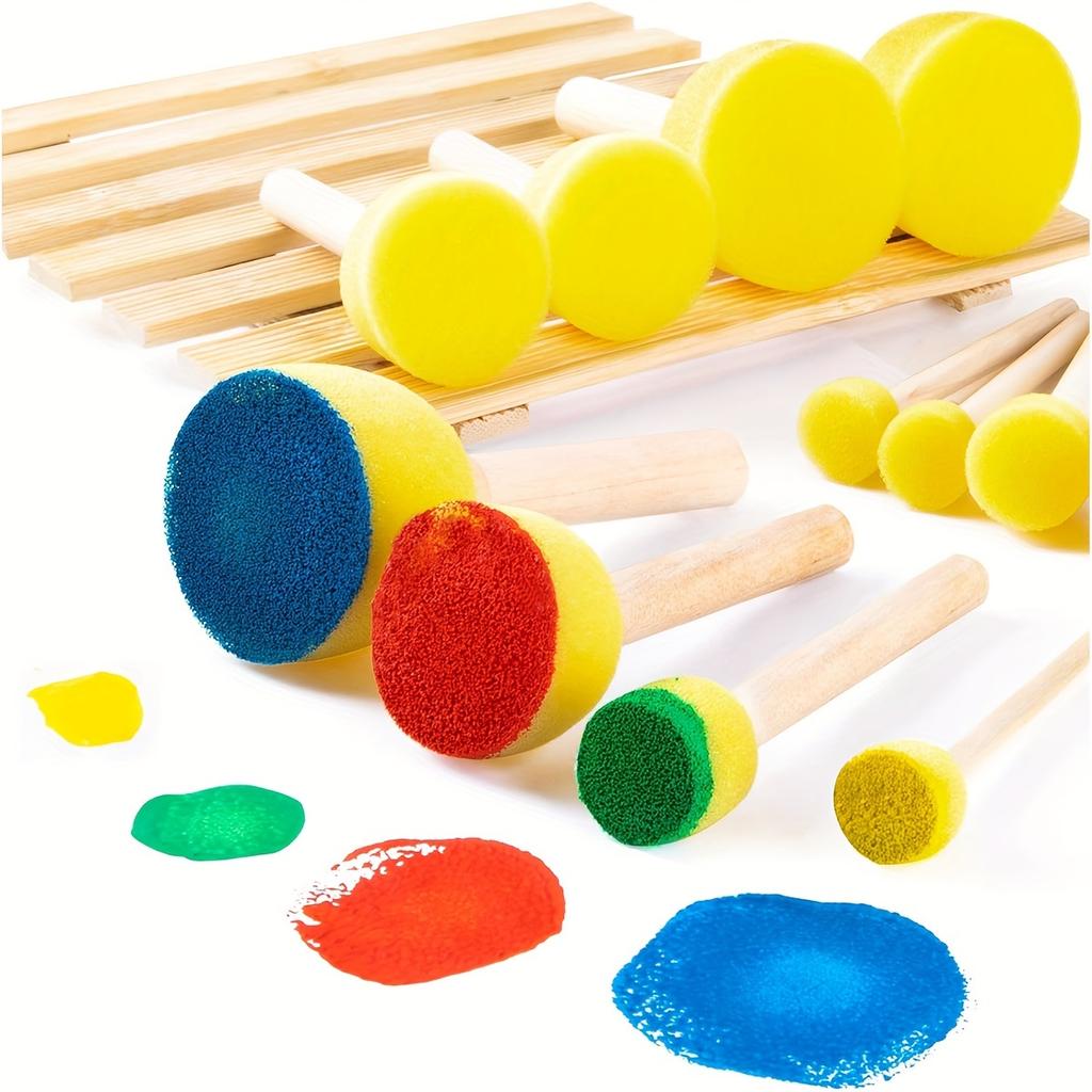 4 Pcs Yellow Sponge Brushes for Graffiti, Painting, and Art Projects - Round Mushroom Heads, Durable Rubber