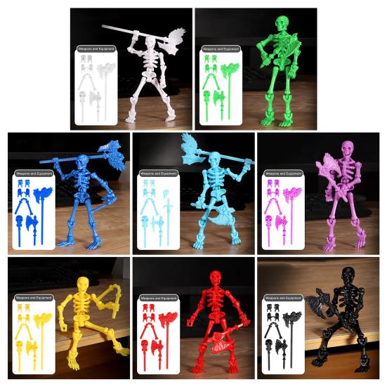 Movable Articulated Human Skeleton Assembly Skeleton Action Figure Collectible Skeleton Figure Wearing Multiple Weapon Sets for Collectors Desktop