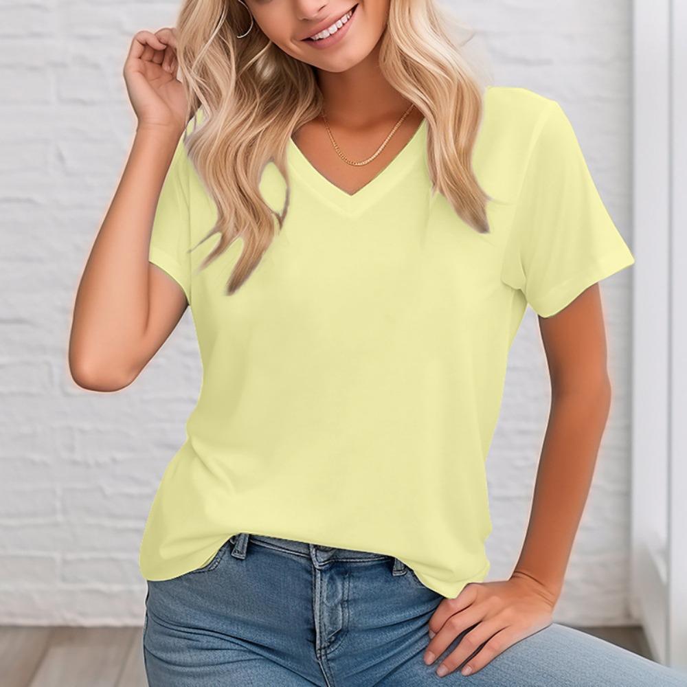 Women's short-sleeved T-shirt solid color design summer tops soft texture comfortable breathable personality daily wear