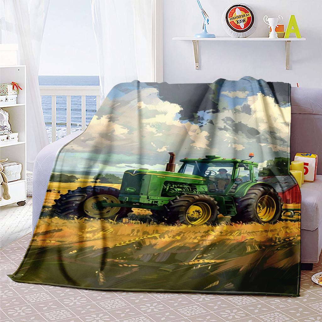 1PC Tractor Farmhouse Scene Blanket Soft Comfortable All Seasons Suitable Sofa Office Travel Festive Gift