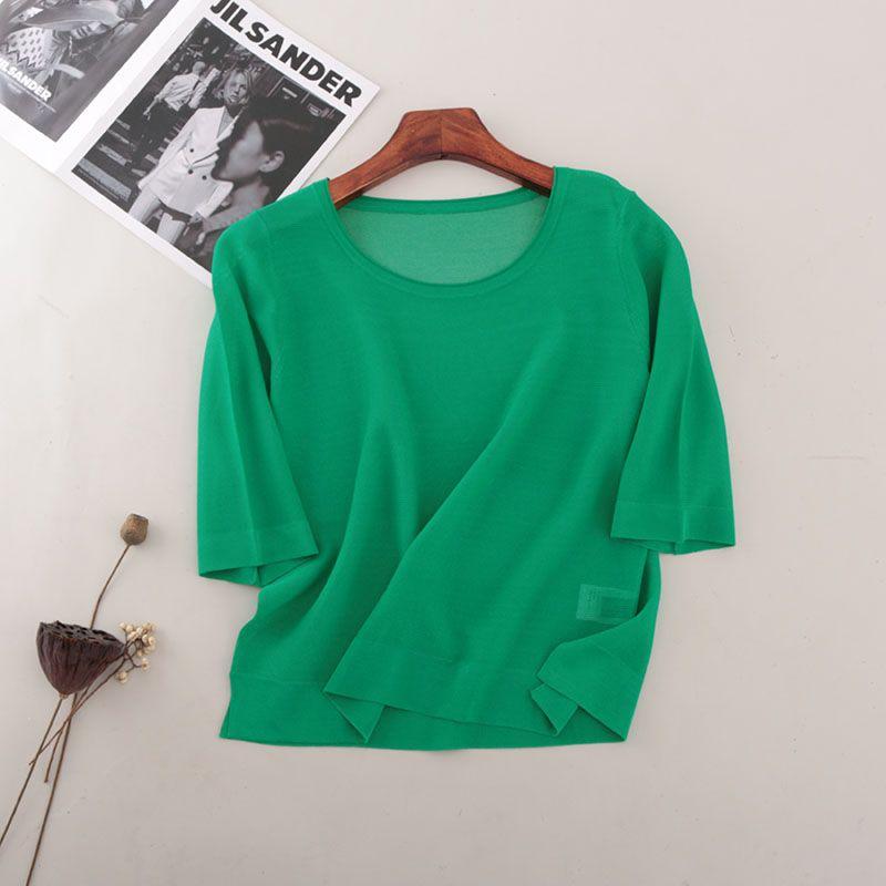Super Silky Tencel Loose Version Knit Foreign Trade Original Order Summer Round Neck Pullover Short Sleeve Top Women