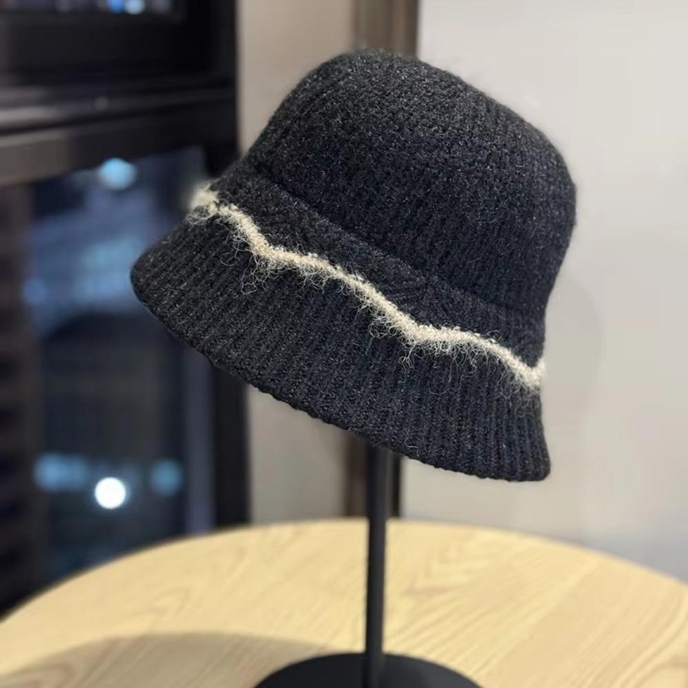 Warm Bucket Hat Wool Knitted Beanie Hat New Fisherman Hat  Autumn чёрный