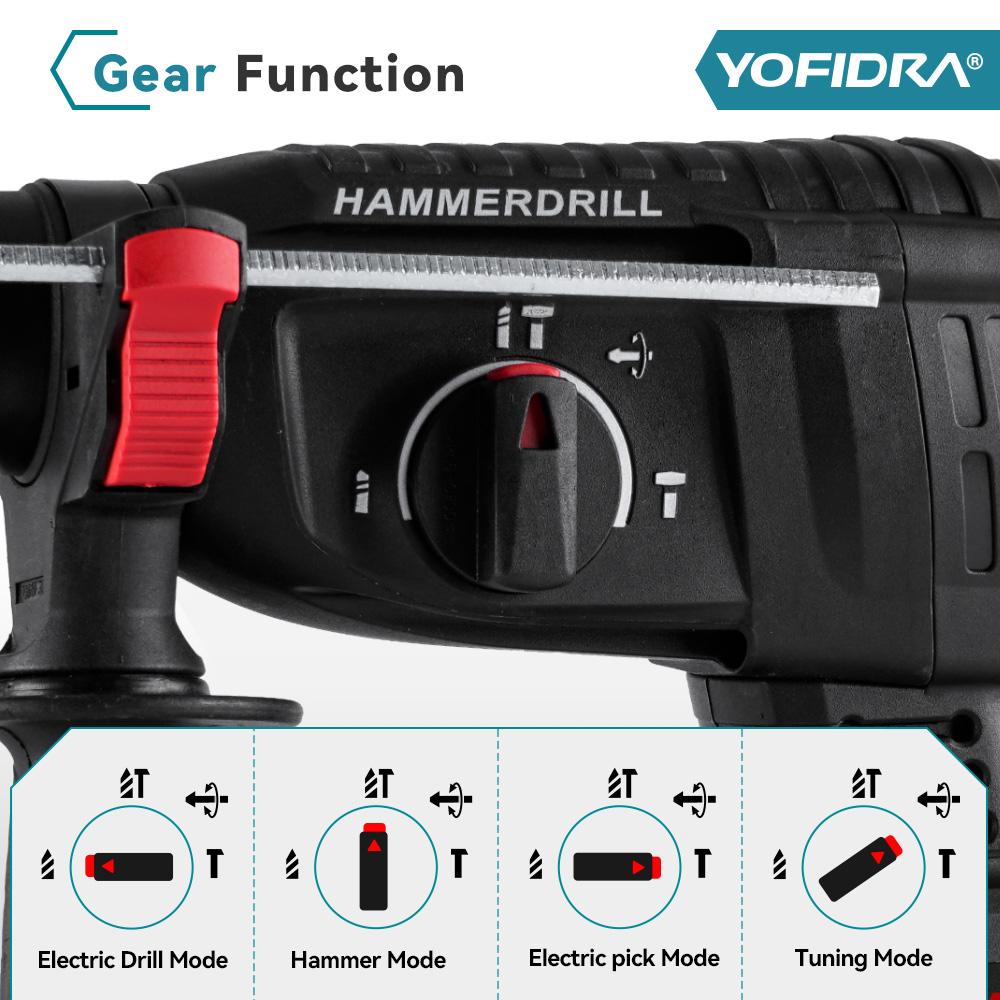 Yofidra 26MM Brushless Electric Hammer Electric Pick Impact Drill Multi-function Cordless Rotary Tool Fit For Makita 18V Battery Pin