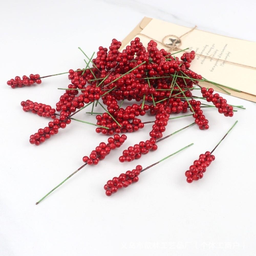 30PCS Flexible Wire Stem Artificial Berry Picks Red Color Red Berry Stem  Christmas Tree Decor