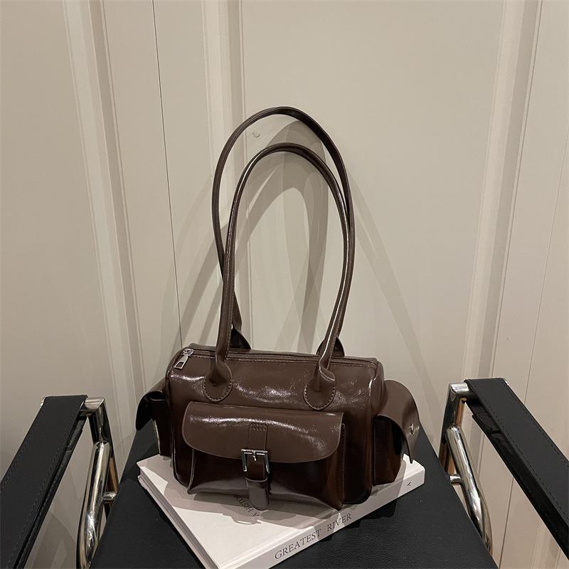 Handbag for Women, Casual, Large Capacity, Bowling Bag with Multiple Pockets, Underarm Style, Boston Single Shoulder Bag