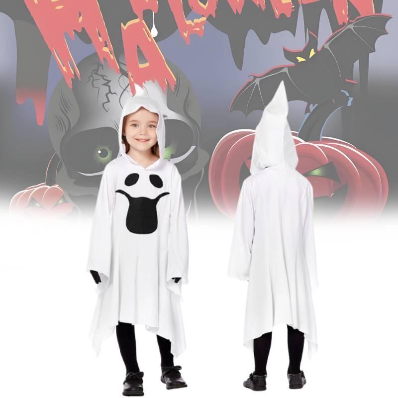 Bílý kostým Ducha pro děti s elegantními rukavicemi, ideální pro halloweenské oslavy