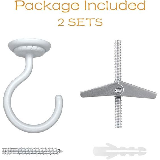 Ceiling Hook Large Swag Heavy Duty Hook with Hardware for Hanging Plants Ceiling Easy tallation Cavity Wall Dry Wall Indoor & Outdoor (2 Sets White)