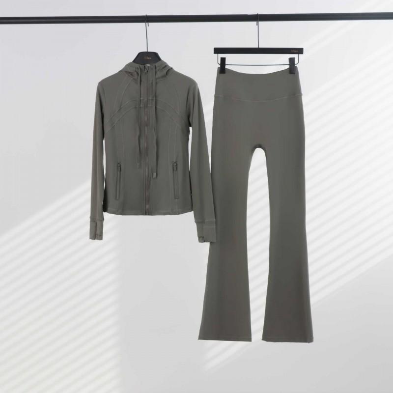 LU Womens Hooded Jacket Flared Pants Set Define Slim Fit Yoga Activewear