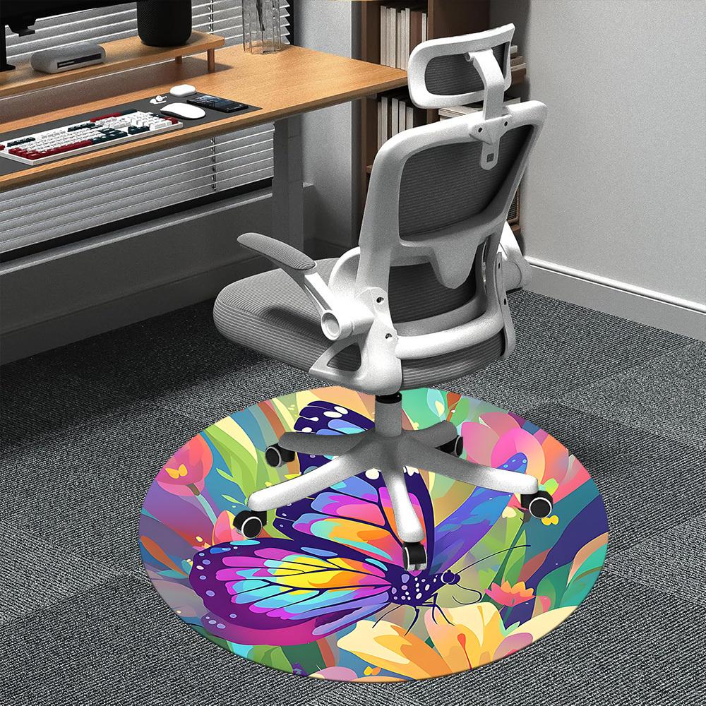 1PC Butterfly Garden Office Round Area Rug, Indoor Mat Suitable ForOffice, Under Office Chairs Bedroom Living Room Home Decor, Room Deco,  f022