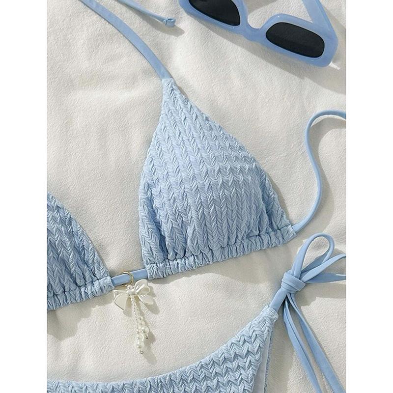 Sexy Solid Laced Up Bikini 2 Pieces Set Women Split Swimsuit Backless Beach Bikini New Summer Swimwear Bikinis Set