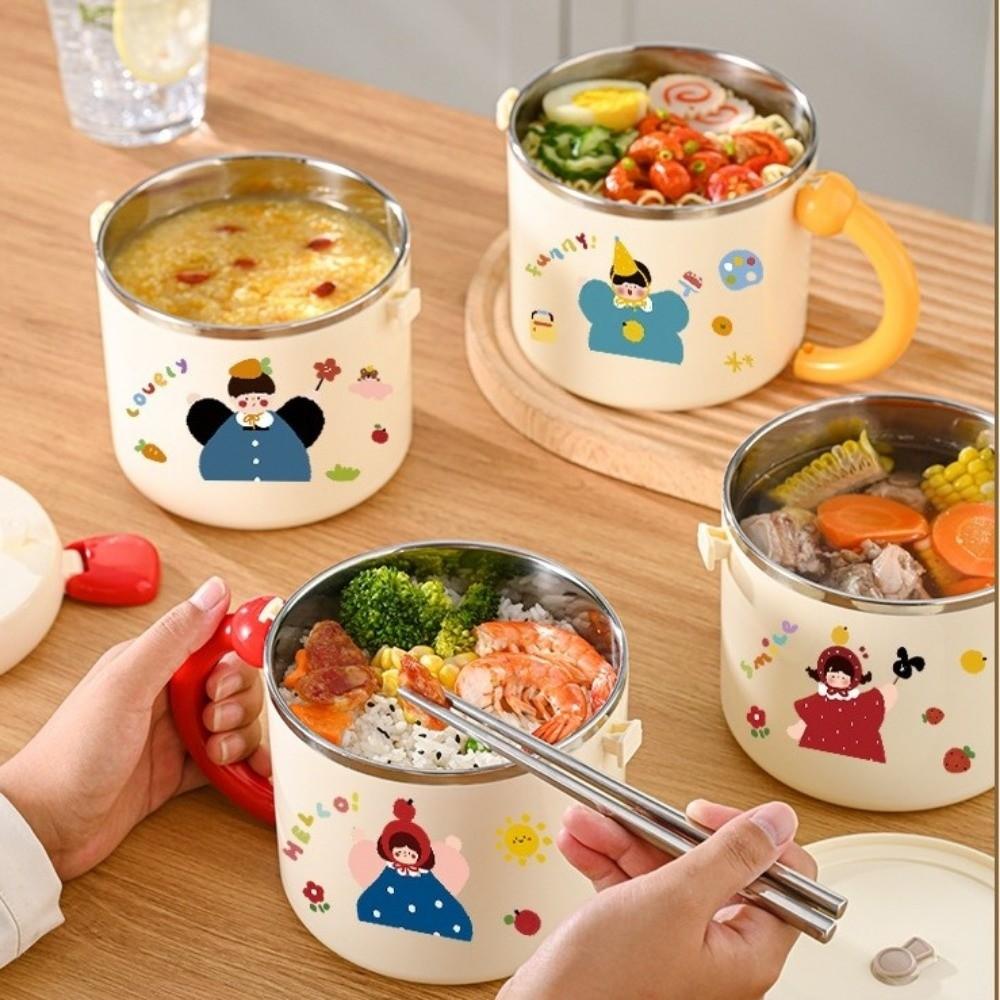 Sealed Thermos Bucket Large Capacity Thermal Lunch Container Cartoon Insulated Lunch Box Picnic
