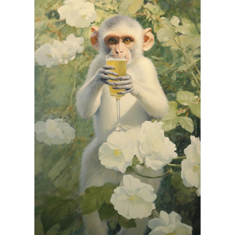 

Забавный тропический обезьяна-джентльмен, пьющий коктейль, кухонное животное, постер для тележки-бара, холст, живопись, настенное искусство, картины, домашний декор 21cm×30cm NoFrame