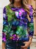Women's 3D Floral Print T-shirt Fashionable Long-sleeved Round Neck Regular Tops Holiday Weekend Spring and Autumn