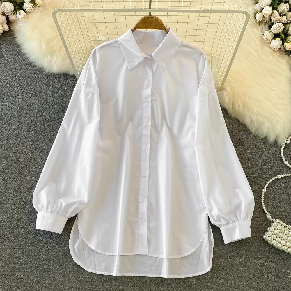 Women s Casual Shirt 2026 New Loose Versatile Long Sleeve Asymmetrical Blouse Jacket S белый